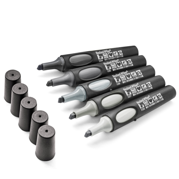 No.One wedge nib, set of 5, grey pens, sold via Inky Thinking, Official Neuland UK reseller