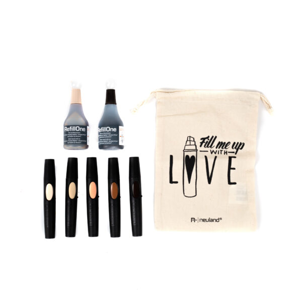 Product image of Friends in a Bag kit, including marker pen skin colours for inclusion and diversity with refill ink, sold by Inky Thinking UK as official Neuland reseller